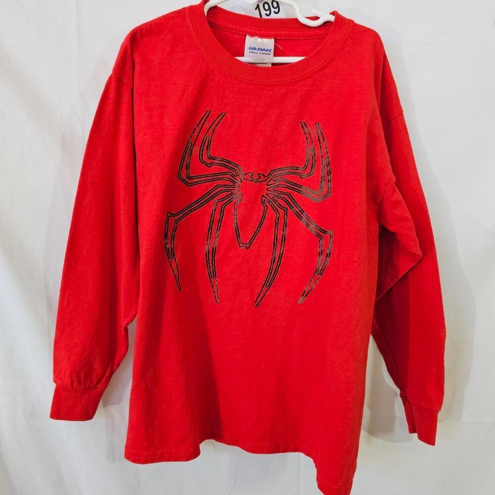 Gildan Youth M Marvel Spider-Man Red Long Sleeve Shirt Spider Chest Logo